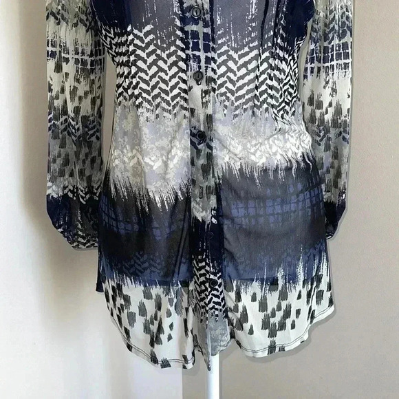 PerSeption Concepts Sheer Button Down Roll Sleeve Blouse.​​ - Picture 4 of 16